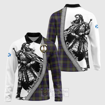 MacLellan (McLellan) Tartan Clan Crest Long Sleeve Polo Shirt with Highlander Warrior Celtic Style