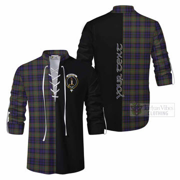 MacLellan (McLellan) Tartan Ghillie Kilt Shirt with Family Crest and Half Of Me Style