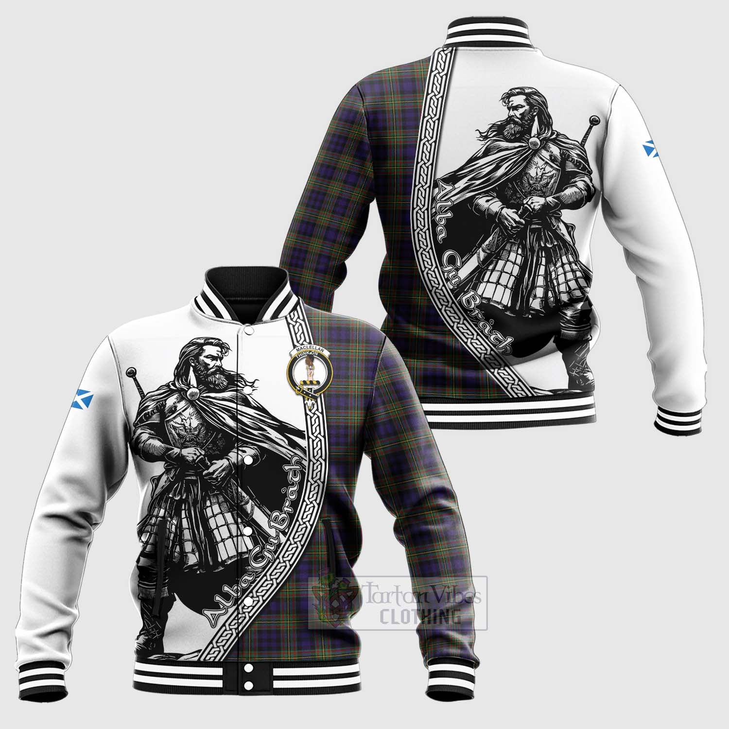 Tartan Vibes Clothing MacLellan (McLellan) Tartan Clan Crest Baseball Jacket with Highlander Warrior Celtic Style