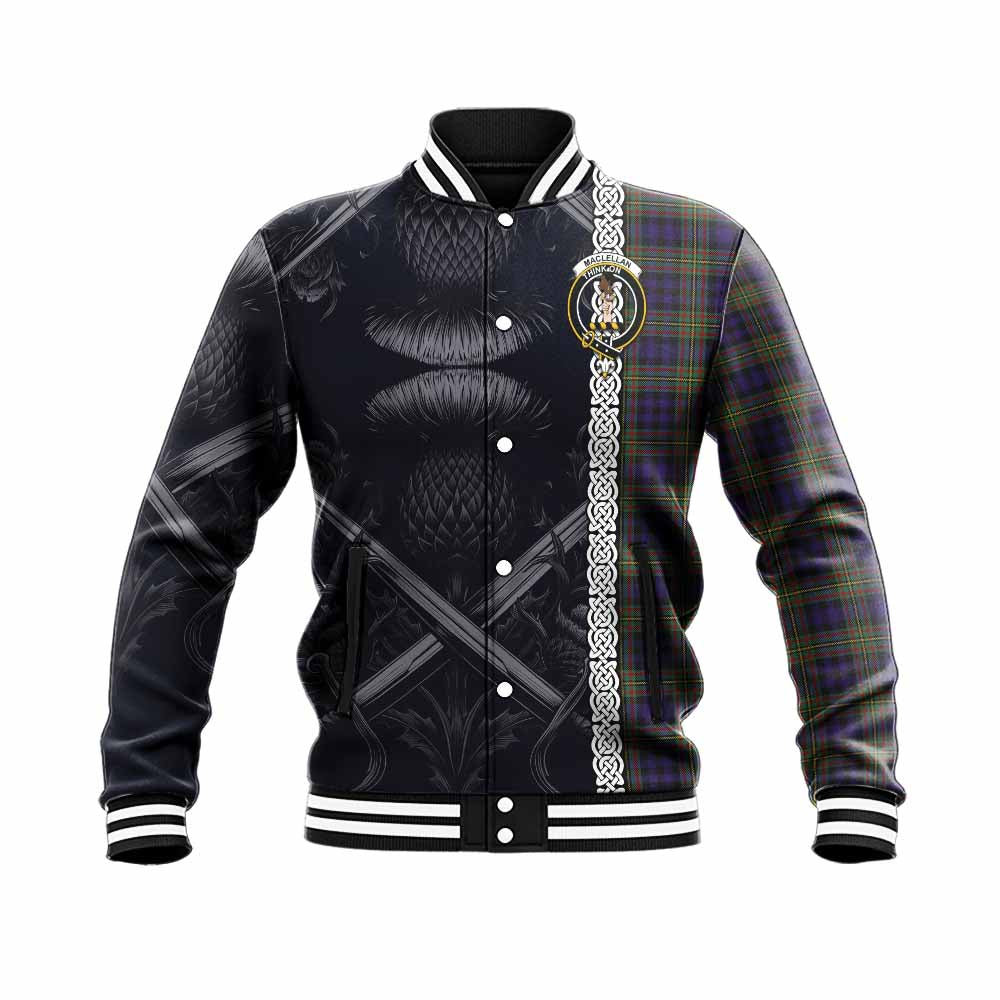 MacLellan (McLellan) Tartan Baseball Jacket with Family Crest Cross Sword Thistle Celtic Vibes Unisex - Tartan Vibes Clothing
