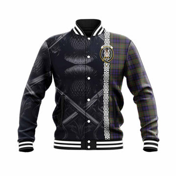 MacLellan (McLellan) Tartan Baseball Jacket with Family Crest Cross Sword Thistle Celtic Vibes