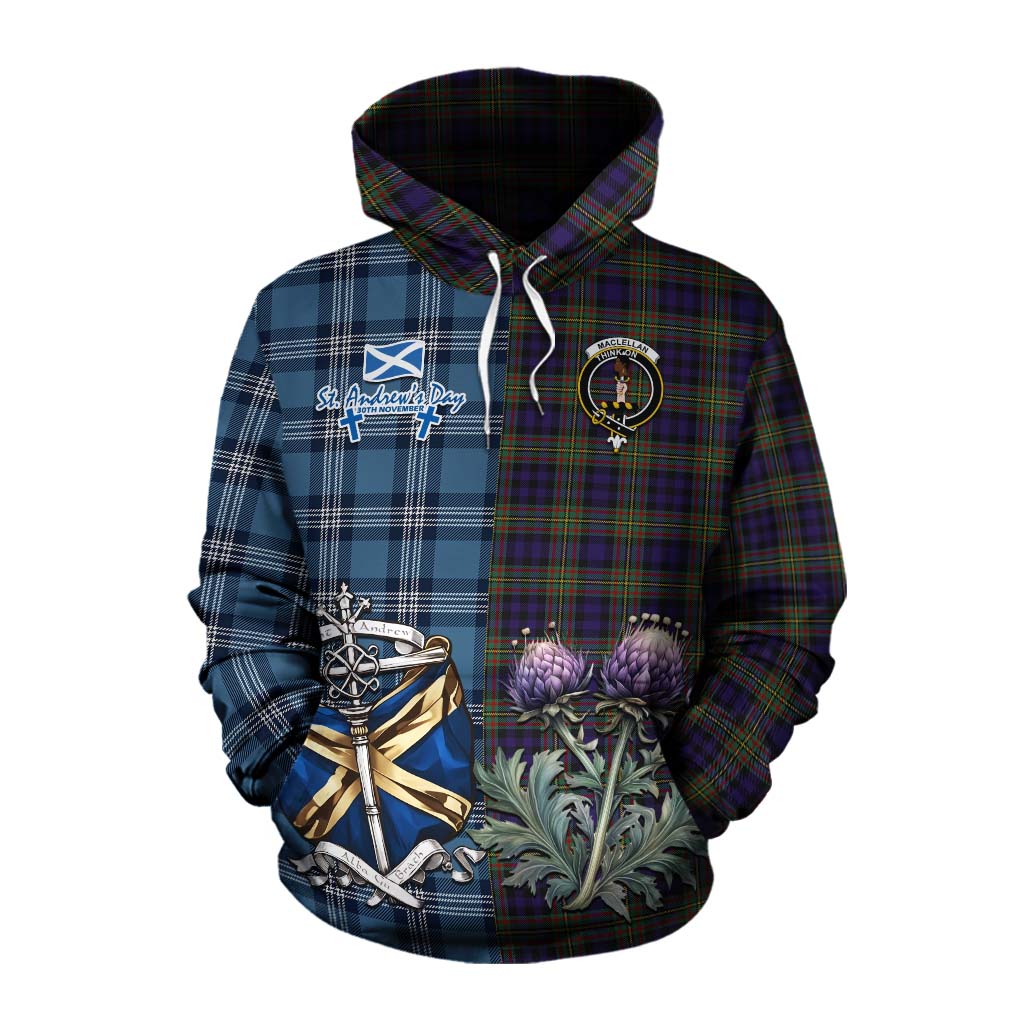 Tartan Vibes Clothing MacLellan (McLellan) Tartan Cotton Hoodie Happy St. Andrew's Day Half Tartan Style