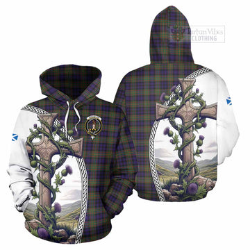 MacLellan (McLellan) Tartan Hoodie with Family Crest and St. Andrew's Cross Accented by Thistle Vines