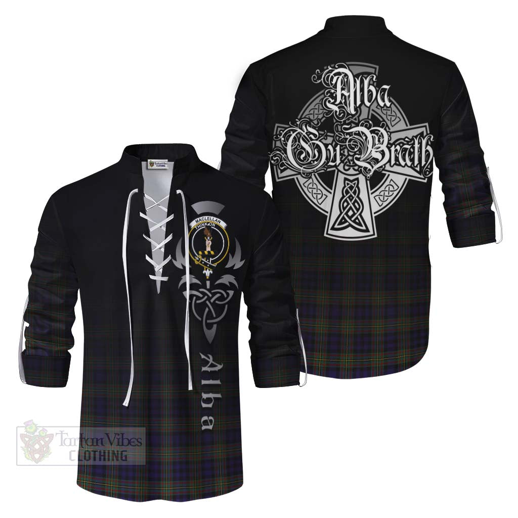 Tartan Vibes Clothing MacLellan (McLellan) Tartan Ghillie Kilt Shirt Featuring Alba Gu Brath Family Crest Celtic Inspired