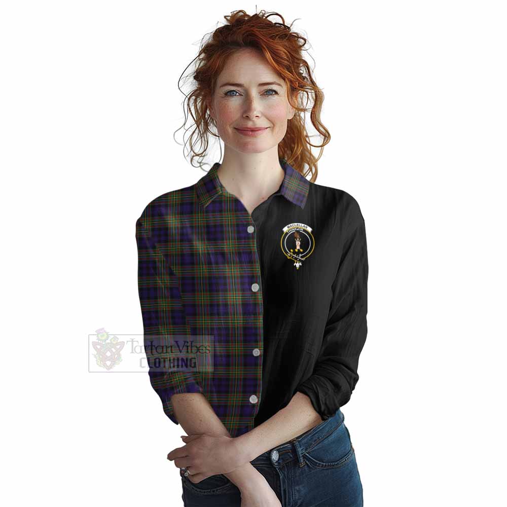 Tartan Vibes Clothing MacLellan (McLellan) Tartan Women's Casual Shirt with Family Crest and Half Of Me Style