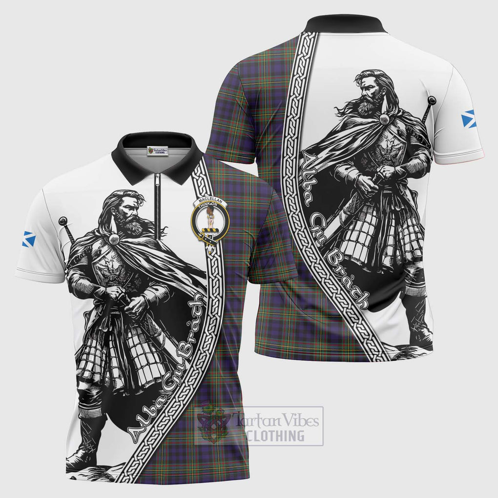 Tartan Vibes Clothing MacLellan (McLellan) Tartan Clan Crest Zipper Polo Shirt with Highlander Warrior Celtic Style