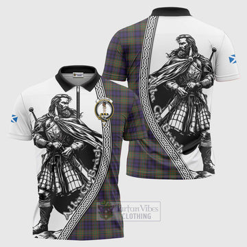 MacLellan (McLellan) Tartan Clan Crest Zipper Polo Shirt with Highlander Warrior Celtic Style