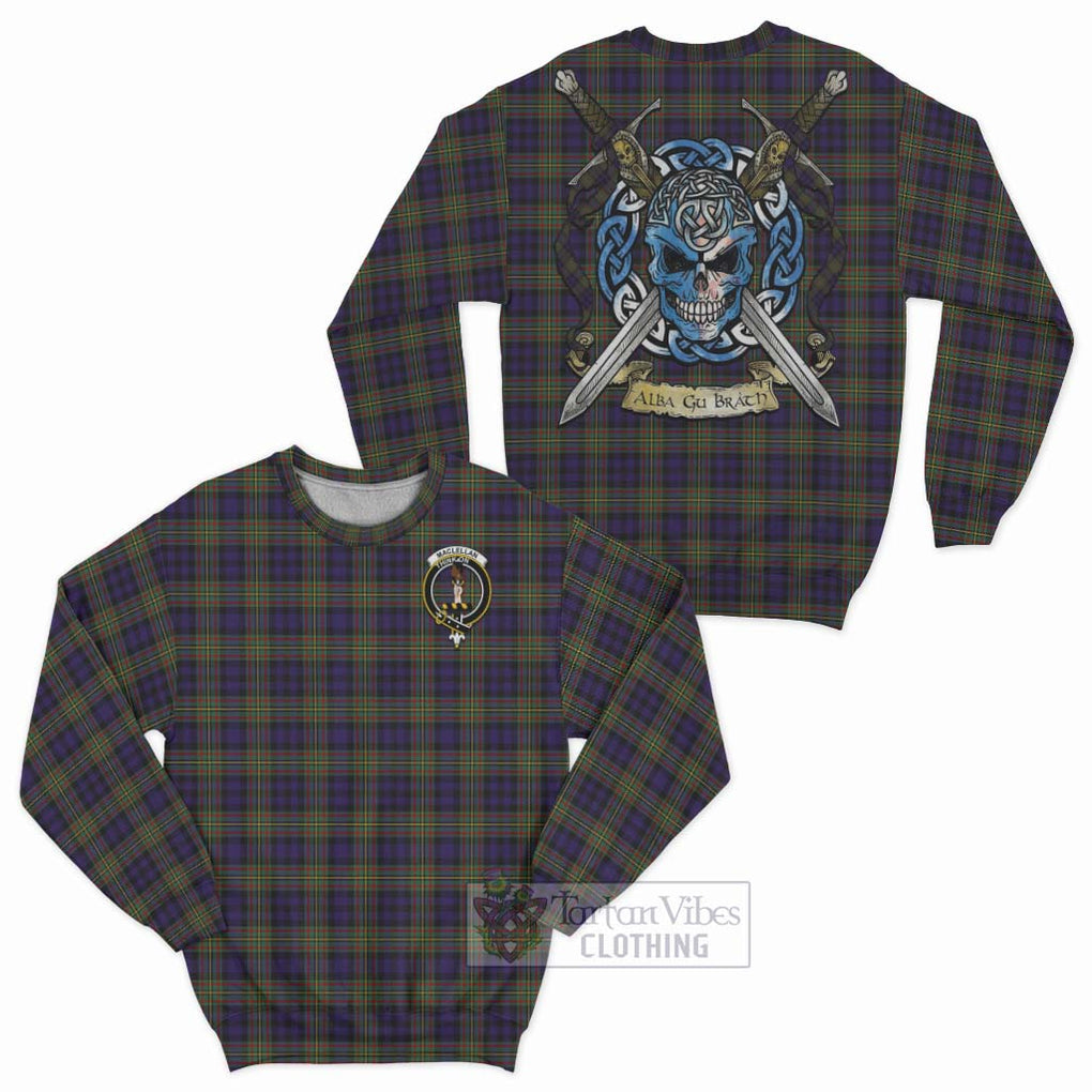 Tartan Vibes Clothing MacLellan (McLellan) Tartan Sweatshirt with Family Crest Celtic Skull Style