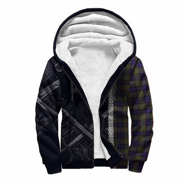 MacLellan (McLellan) Tartan Sherpa Hoodie with Family Crest Cross Sword Thistle Celtic Vibes