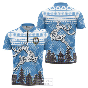 MacLellan (McLellan) Clan Christmas Zipper Polo Shirt Celtic Reindeer Style