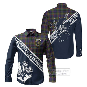 MacLellan (McLellan) Tartan Long Sleeve Button Shirt Featuring Thistle and Scotland Map