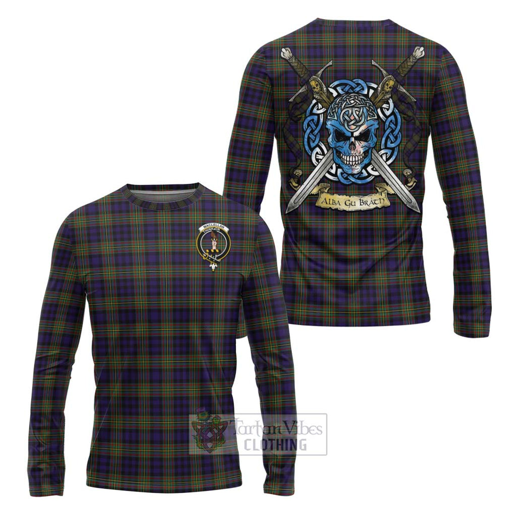 Tartan Vibes Clothing MacLellan (McLellan) Tartan Long Sleeve T-Shirt with Family Crest Celtic Skull Style