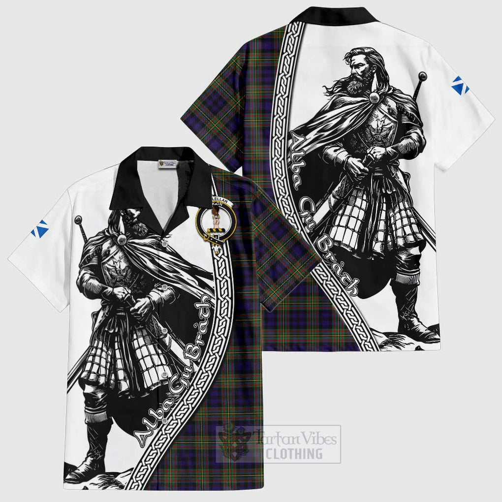 Tartan Vibes Clothing MacLellan (McLellan) Tartan Clan Crest Short Sleeve Button Shirt with Highlander Warrior Celtic Style