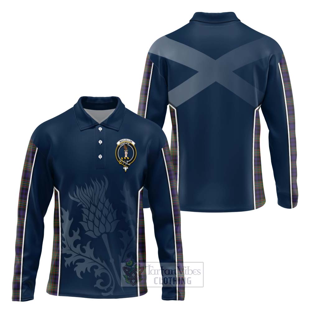 Tartan Vibes Clothing MacLellan (McLellan) Tartan Long Sleeve Polo Shirt with Family Crest and Scottish Thistle Vibes Sport Style