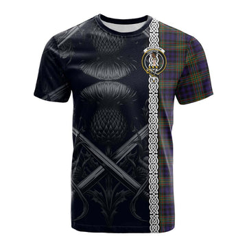 MacLellan (McLellan) Tartan Cotton T-shirt with Family Crest Cross Sword Thistle Celtic Vibes