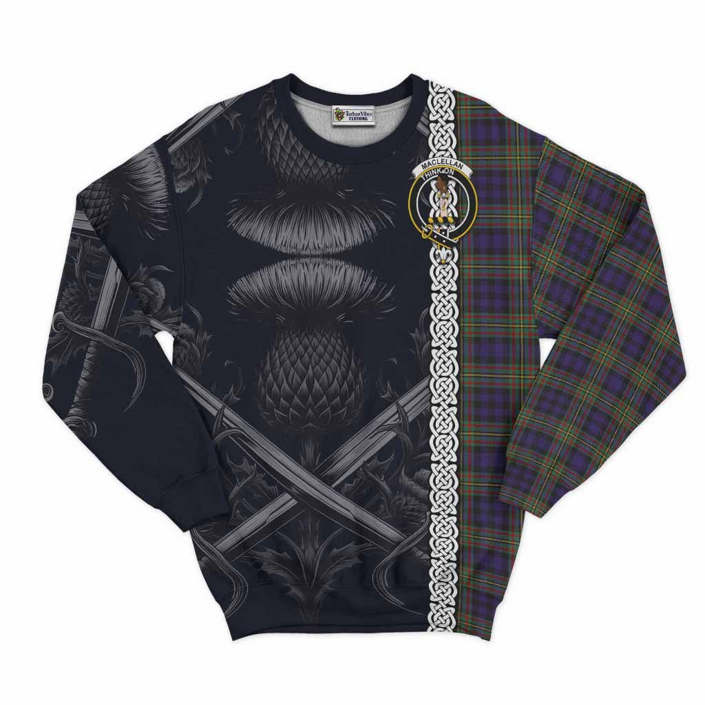 Tartan Vibes Clothing MacLellan (McLellan) Tartan Sweatshirt with Family Crest Cross Sword Thistle Celtic Vibes