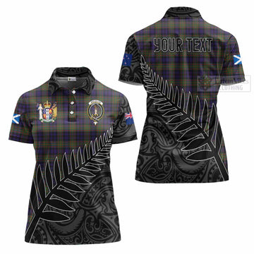 MacLellan (McLellan) Crest Tartan Women's Polo Shirt with New Zealand Silver Fern Half Style