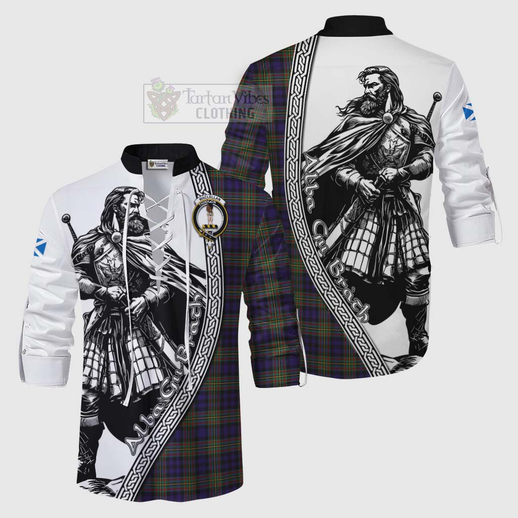 Tartan Vibes Clothing MacLellan (McLellan) Tartan Clan Crest Ghillie Kilt Shirt with Highlander Warrior Celtic Style