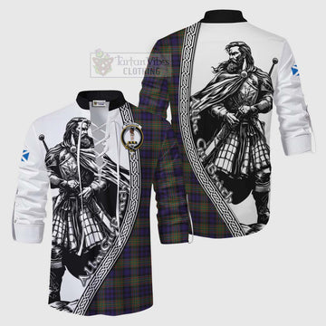 MacLellan (McLellan) Tartan Clan Crest Ghillie Kilt Shirt with Highlander Warrior Celtic Style