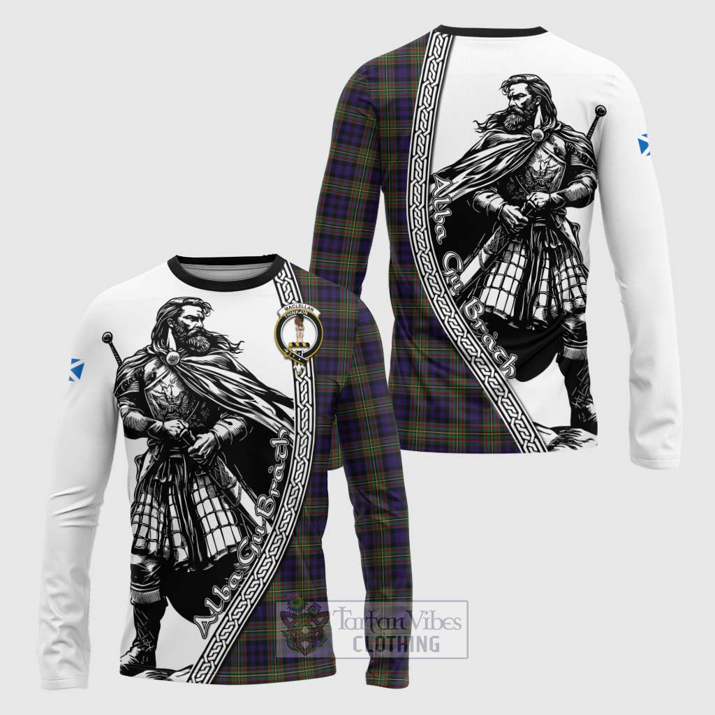 Tartan Vibes Clothing MacLellan (McLellan) Tartan Clan Crest Long Sleeve T-Shirt with Highlander Warrior Celtic Style