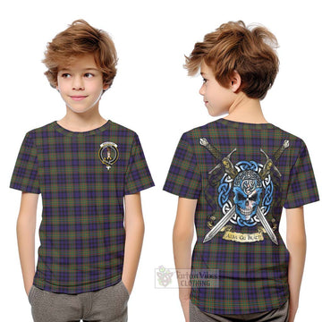 MacLellan (McLellan) Tartan Kid T-Shirt with Family Crest Celtic Skull Style