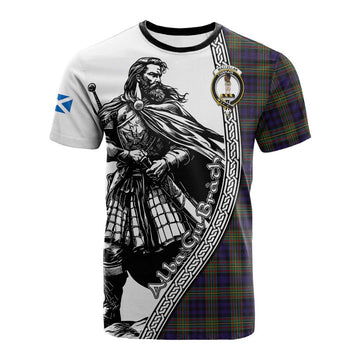 MacLellan (McLellan) Tartan Clan Crest Cotton T-shirt with Highlander Warrior Celtic Style