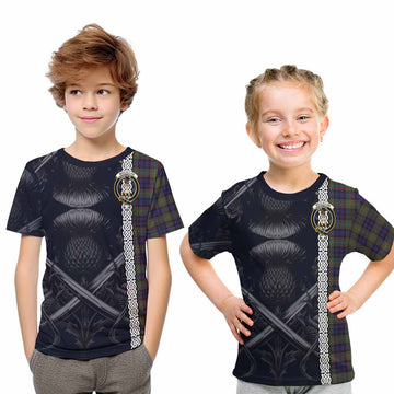 MacLellan (McLellan) Tartan Kid T-Shirt with Family Crest Cross Sword Thistle Celtic Vibes