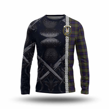 MacLellan (McLellan) Tartan Long Sleeve T-Shirt with Family Crest Cross Sword Thistle Celtic Vibes