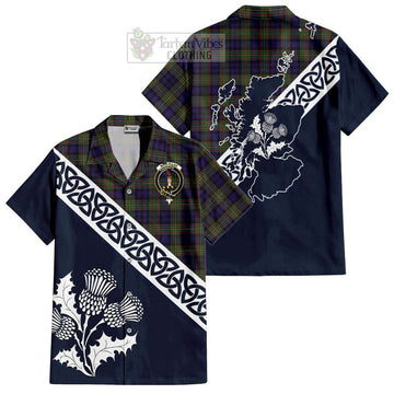 MacLellan (McLellan) Tartan Short Sleeve Button Shirt Featuring Thistle and Scotland Map