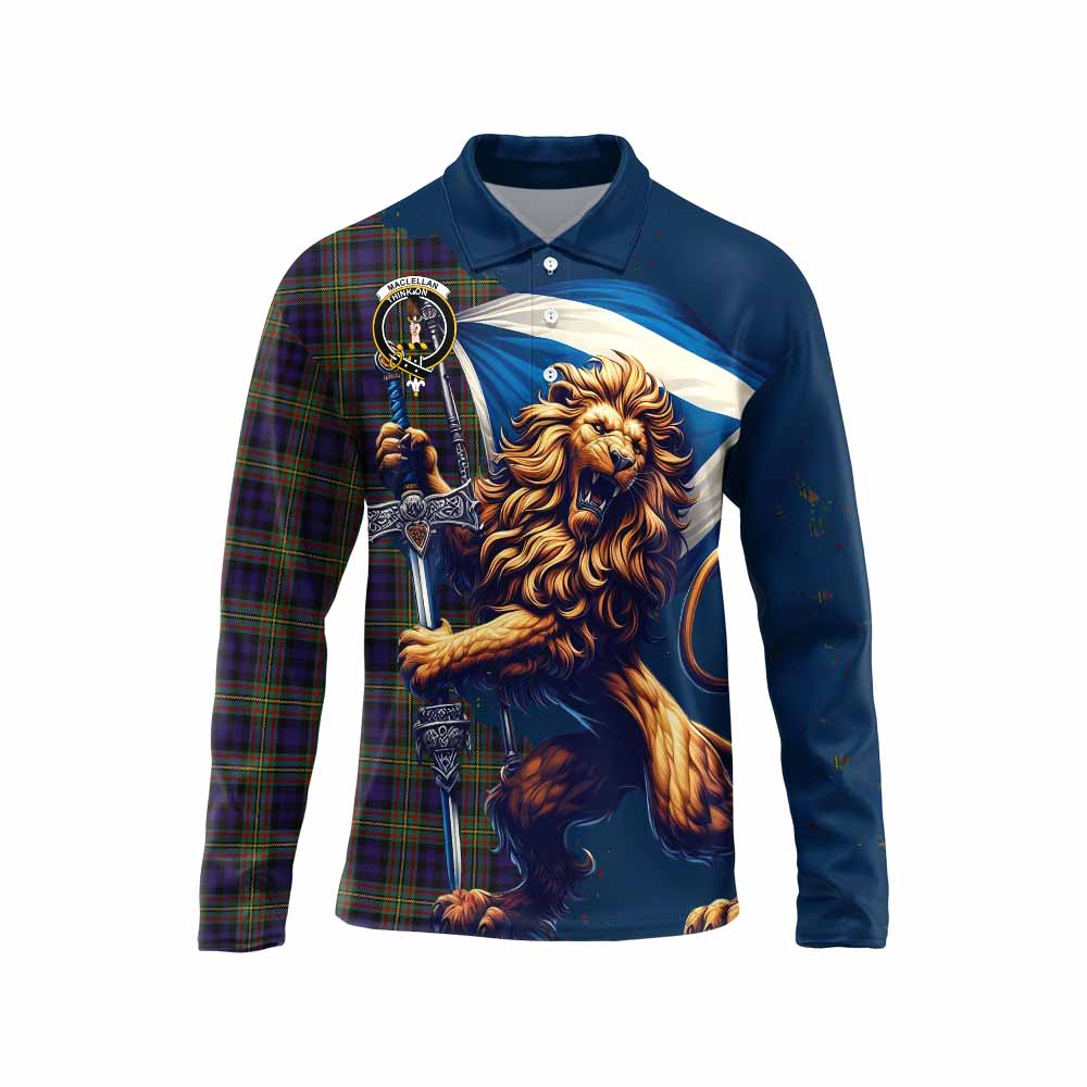 Tartan Vibes Clothing MacLellan (McLellan) Tartan Family Crest Long Sleeve Polo Shirt with Scottish Majestic Lion