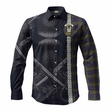 MacLellan (McLellan) Tartan Long Sleeve Button Shirt with Family Crest Cross Sword Thistle Celtic Vibes Men's Shirt S - Tartan Vibes Clothing