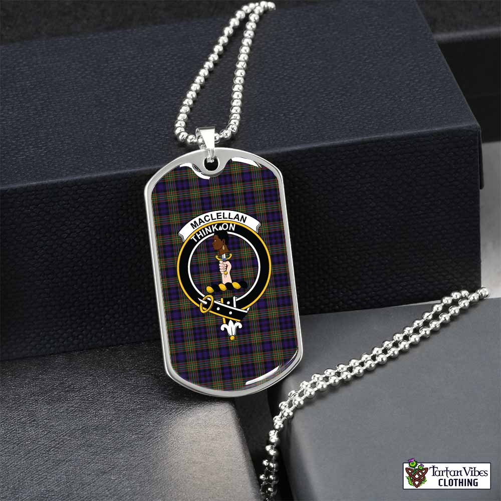 Tartan Vibes Clothing MacLellan (McLellan) Tartan Dog Tag Necklace with Family Crest