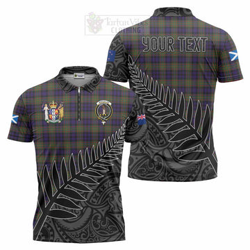 MacLellan (McLellan) Crest Tartan Zipper Polo Shirt with New Zealand Silver Fern Half Style