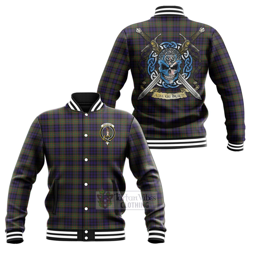 Tartan Vibes Clothing MacLellan (McLellan) Tartan Baseball Jacket with Family Crest Celtic Skull Style