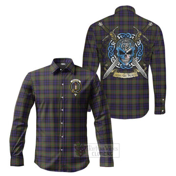 MacLellan (McLellan) Tartan Long Sleeve Button Shirt with Family Crest Celtic Skull Style