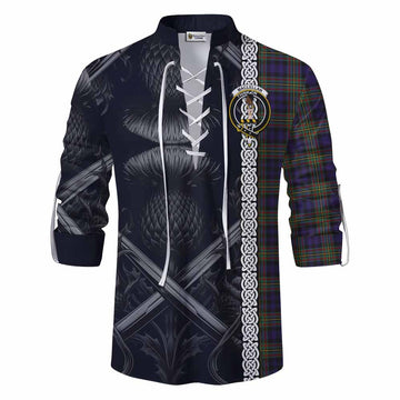 MacLellan (McLellan) Tartan Ghillie Kilt Shirt with Family Crest Cross Sword Thistle Celtic Vibes