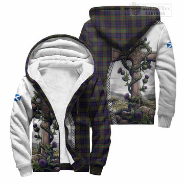 MacLellan (McLellan) Tartan Sherpa Hoodie with Family Crest and St. Andrew's Cross Accented by Thistle Vines