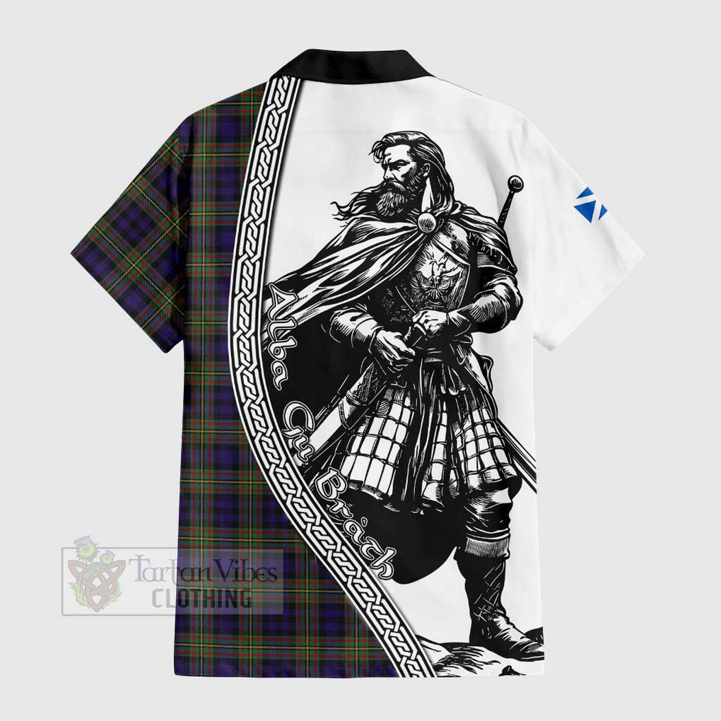 Tartan Vibes Clothing MacLellan (McLellan) Tartan Clan Crest Short Sleeve Button Shirt with Highlander Warrior Celtic Style