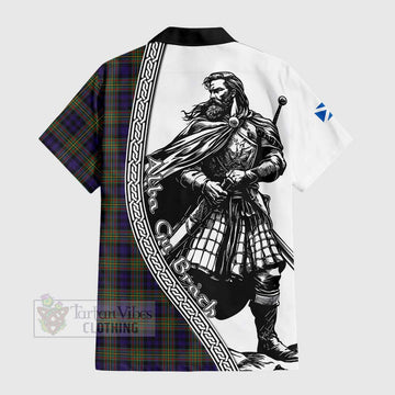 MacLellan (McLellan) Tartan Clan Crest Short Sleeve Button Shirt with Highlander Warrior Celtic Style