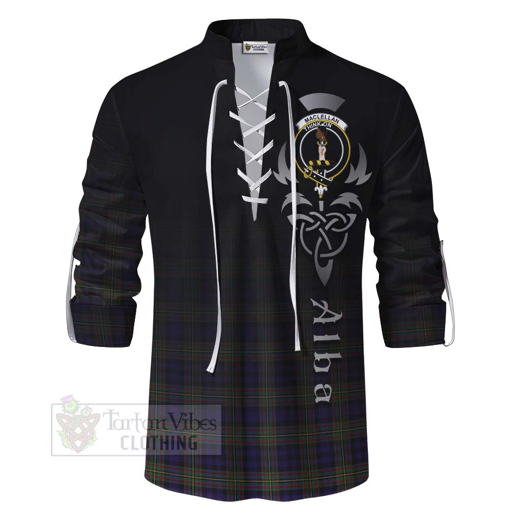 Tartan Vibes Clothing MacLellan (McLellan) Tartan Ghillie Kilt Shirt Featuring Alba Gu Brath Family Crest Celtic Inspired