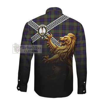 MacLellan (McLellan) Crest Tartan Long Sleeve Button Shirt with Golden Lion Emblem Celtic Style Men's Shirt - Tartan Vibes Clothing