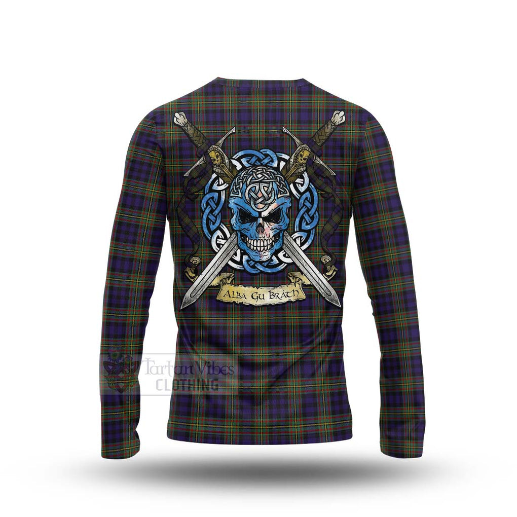 Tartan Vibes Clothing MacLellan (McLellan) Tartan Long Sleeve T-Shirt with Family Crest Celtic Skull Style