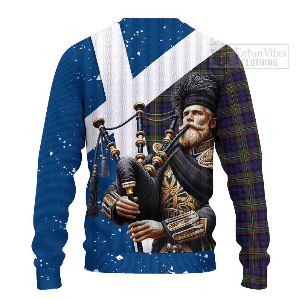 Tartan Vibes Clothing MacLellan (McLellan) Tartan Knitted Sweater with Family Crest Scottish Bagpiper Vibes