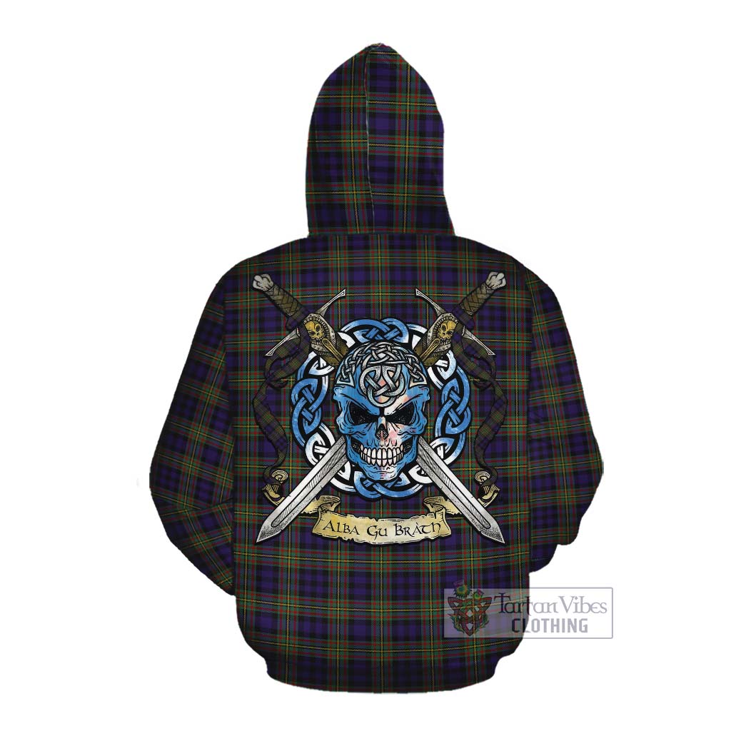 Tartan Vibes Clothing MacLellan (McLellan) Tartan Cotton Hoodie with Family Crest Celtic Skull Style