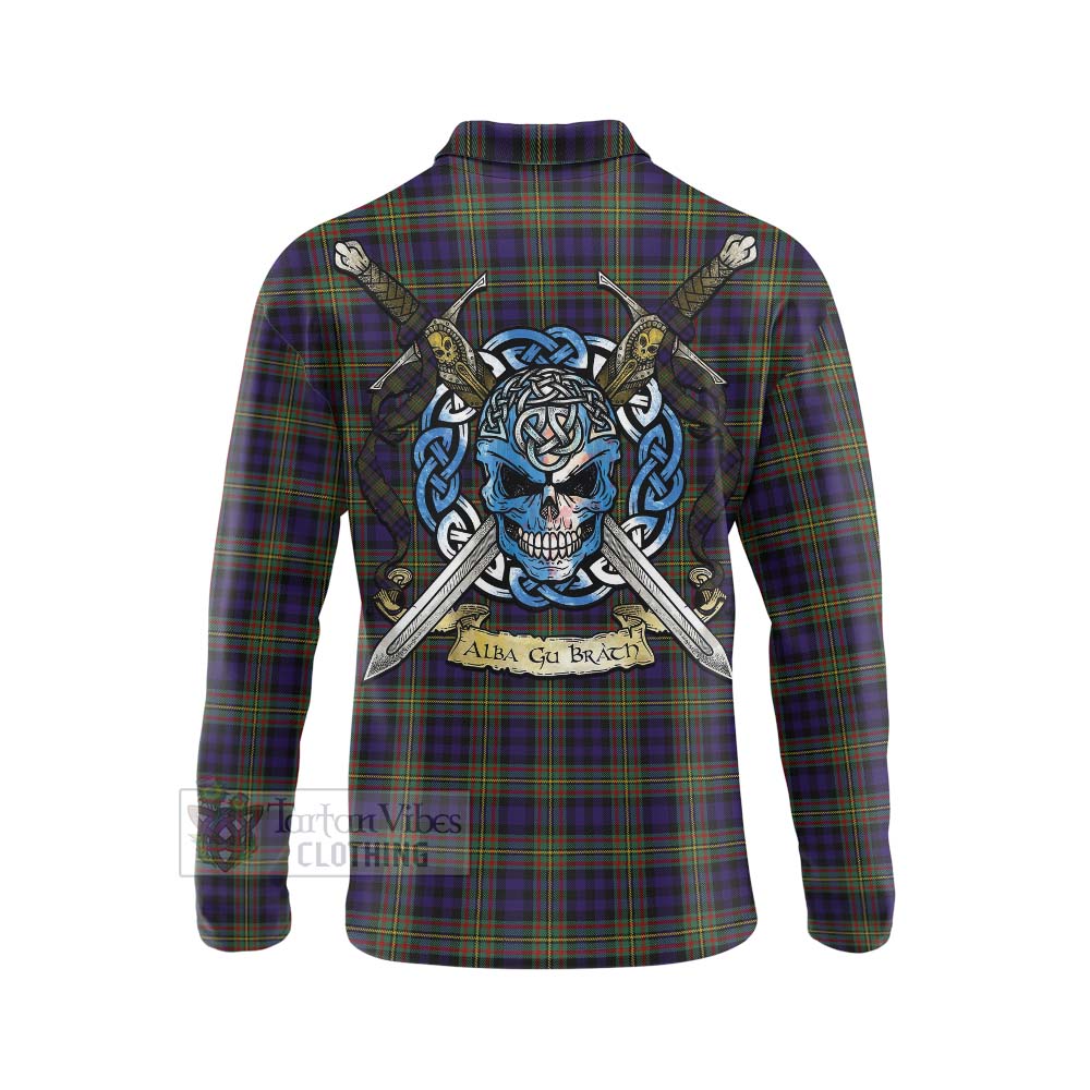 Tartan Vibes Clothing MacLellan (McLellan) Tartan Long Sleeve Polo Shirt with Family Crest Celtic Skull Style