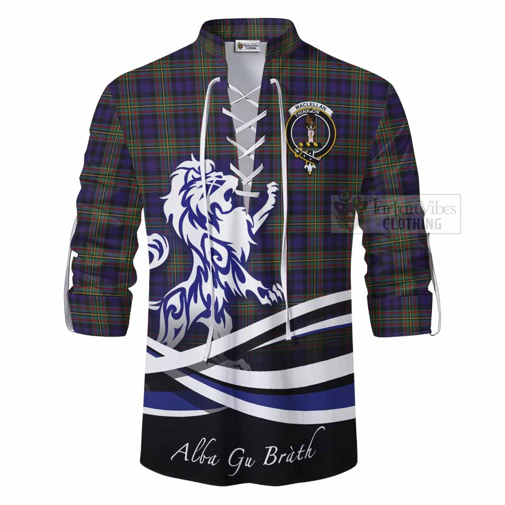 Tartan Vibes Clothing MacLellan (McLellan) Tartan Ghillie Kilt Shirt with Alba Gu Brath Regal Lion Emblem