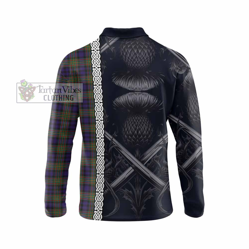 MacLellan (McLellan) Tartan Long Sleeve Polo Shirt with Family Crest Cross Sword Thistle Celtic Vibes - Tartan Vibes Clothing