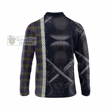 MacLellan (McLellan) Tartan Long Sleeve Polo Shirt with Family Crest Cross Sword Thistle Celtic Vibes