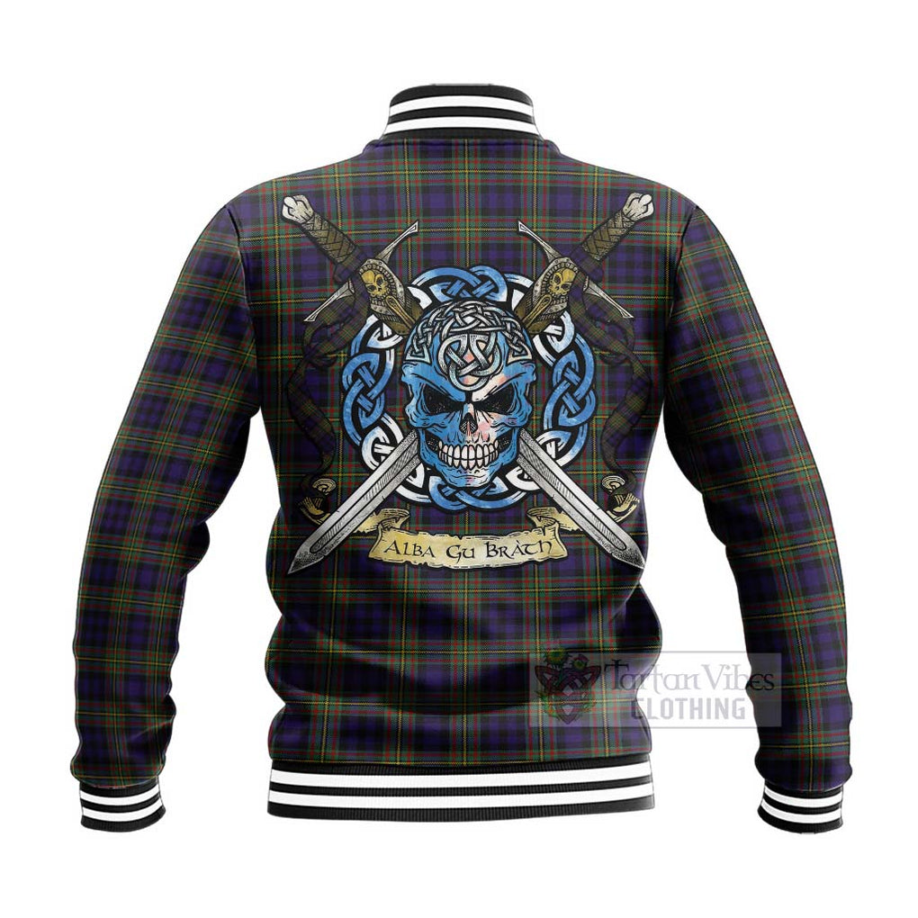 Tartan Vibes Clothing MacLellan (McLellan) Tartan Baseball Jacket with Family Crest Celtic Skull Style