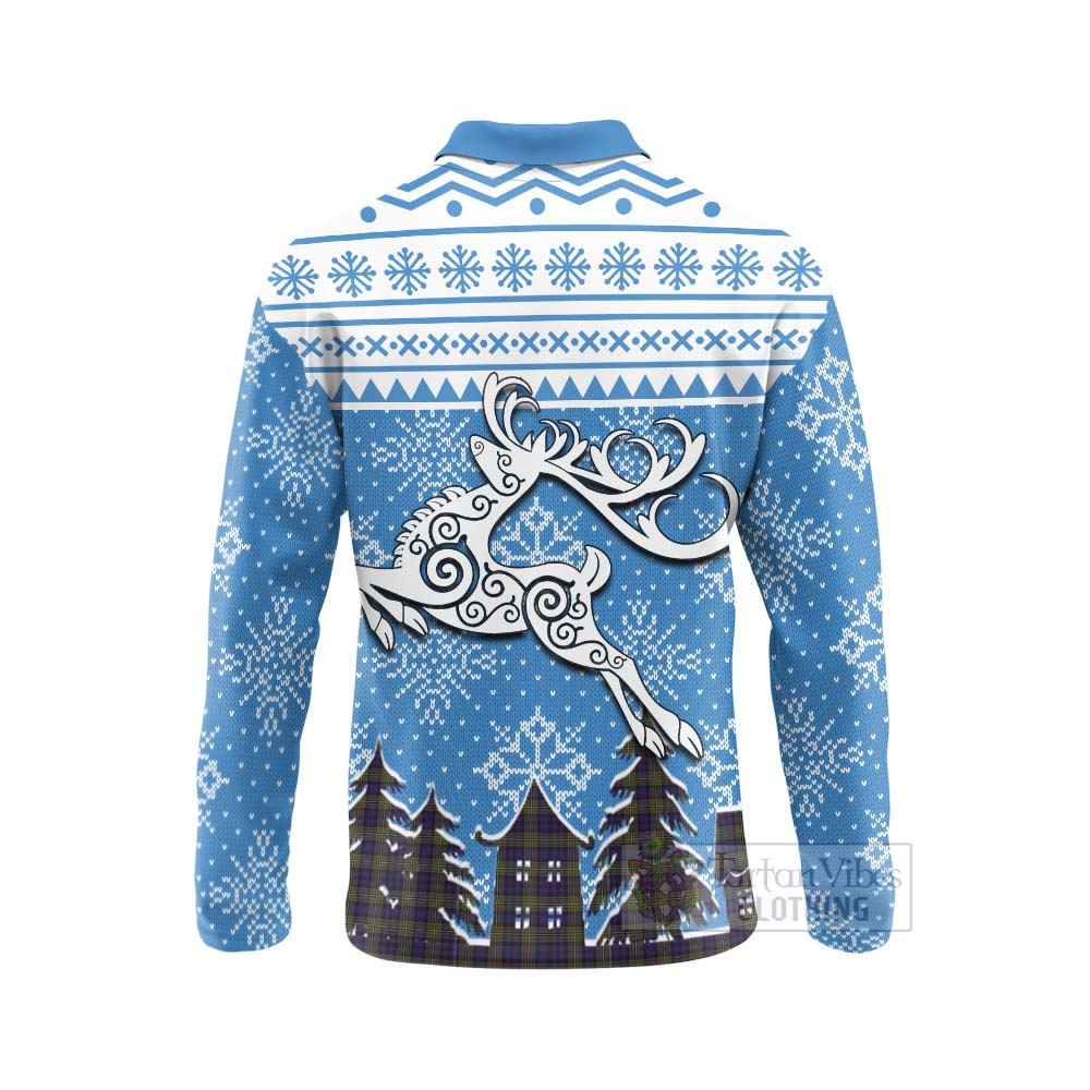 Tartan Vibes Clothing MacLellan (McLellan) Clan Christmas Long Sleeve Polo Shirt Celtic Reindeer Style